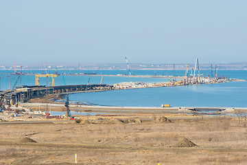 Image showing Taman, Russia - November 5, 2016: Construction of a bridge across the Kerch Strait, view the construction of the part of the Taman peninsula, as of November 2016