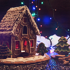 Image showing Gingerbread house with lights