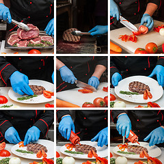 Image showing Chef preparing meat steak