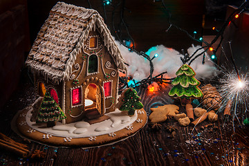 Image showing Gingerbread house with lights