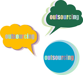 Image showing outsourcing. Set of stickers, labels, tags. Business banners, Template for infographics. Icon set. Icon flat. Vector illustration