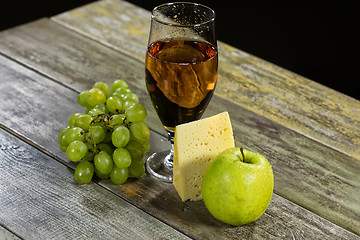 Image showing Wine, Cheese And Grape