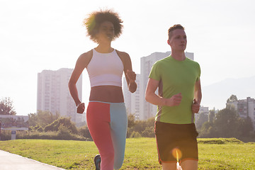 Image showing multiethnic group of people on the jogging