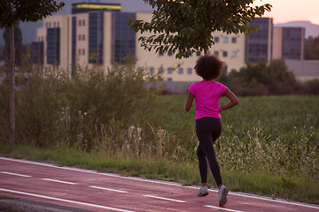 Image showing a young African American woman jogging outdoors