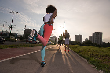 Image showing multiethnic group of people on the jogging