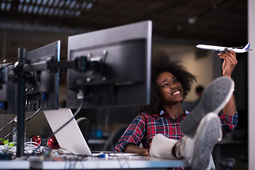 Image showing portrait of a young successful African-American woman in modern 