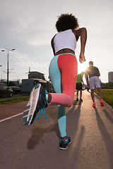 Image showing multiethnic group of people on the jogging