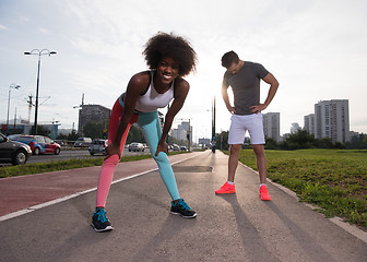 Image showing multiethnic group of people on the jogging