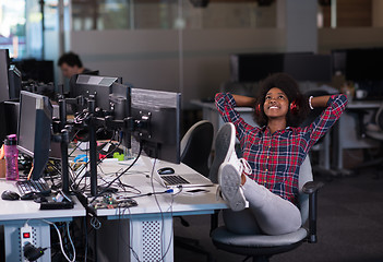 Image showing portrait of a young successful African-American woman in modern 