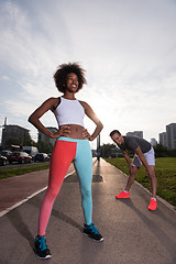 Image showing multiethnic group of people on the jogging