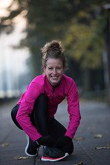 Image showing woman  stretching before morning jogging