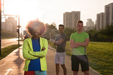 Image showing portrait multiethnic group of people on the jogging