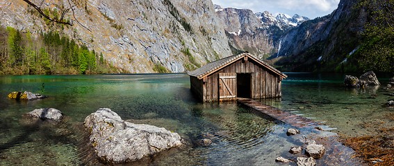 Image showing Panorama of Obersee mountain lake in Alps