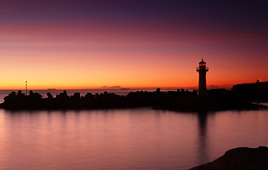 Image showing Sunrise Wollongong Breakwater Lighthouse