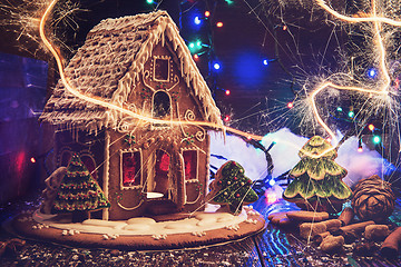 Image showing Gingerbread house with lights