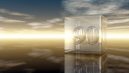 Image showing number ninety in glass cube under cloudy sky - 3d rendering