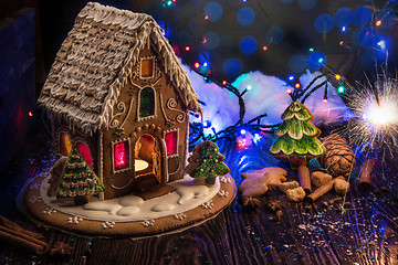 Image showing Gingerbread house with lights