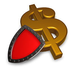 Image showing dollar symbol and metal shield - 3d illustration