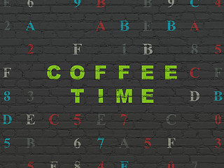 Image showing Time concept: Coffee Time on wall background