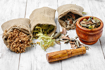 Image showing Bags with herbs and plants