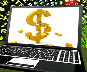 Image showing Dollar Symbol On Laptop Shows Online Currency Exchange