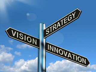 Image showing Vision Strategy Innovation Signpost Showing Business Leadership 