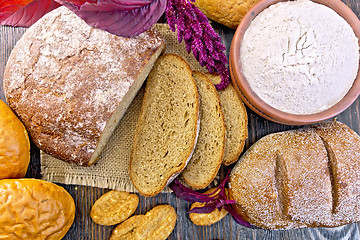 Image showing Bread and biscuits amaranth flour on board top