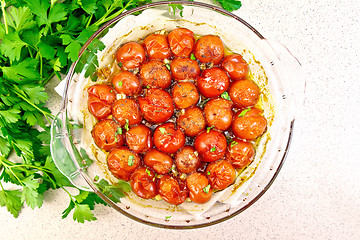 Image showing Tomatoes baked on table top