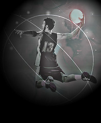 Image showing Full length portrait of a basketball player with ball