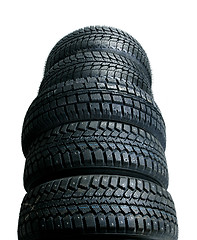 Image showing Stack of new tires