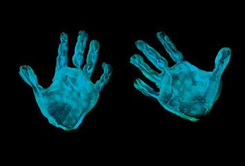 Image showing blue hands prints