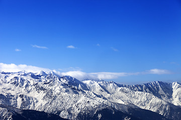 Image showing Sunlight snowy mountains at winter sun day