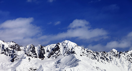 Image showing Panoramic view on snow mountains in sunny day
