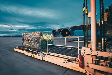 Image showing Cargo airplane at the dusk