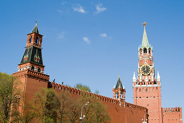 Image showing Kremlin wall with a clock in Moscow