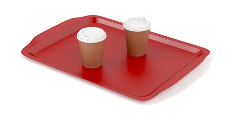 Image showing Plastic tray with two coffee cups