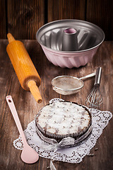 Image showing Christmas cake with baking utensils