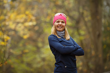 Image showing Happy sports girl at forest