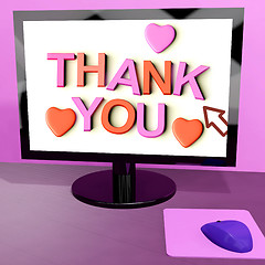 Image showing Thank You Message On Computer Screen Showing Online Appreciation