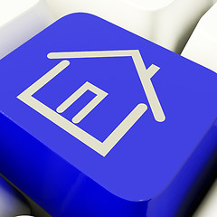 Image showing House Symbol Computer Key In Blue Showing Real Estate Or Rentals