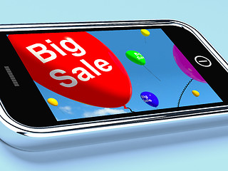 Image showing Big Sale Balloons On Mobile Phone Show Discounts