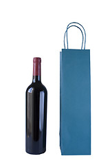 Image showing Wine Bottle and Bag on white background with clipping path
