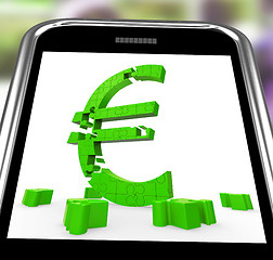 Image showing Euro Symbol On Smartphone Shows European Money