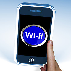 Image showing Wifi Button On Mobile Shows Hotspot Or Internet Connection