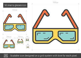 Image showing Three d cinema glasses line icon.