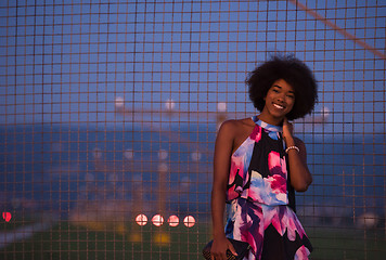 Image showing portrait of a young African-American woman in a summer dress