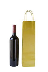 Image showing Wine Bottle and Bag on white background with clipping path