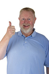 Image showing Laughing male senior holding thumbs up