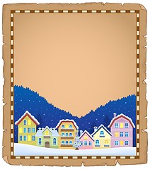 Image showing Parchment with Christmas town theme 1