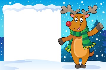 Image showing Snowy frame with stylized Christmas deer